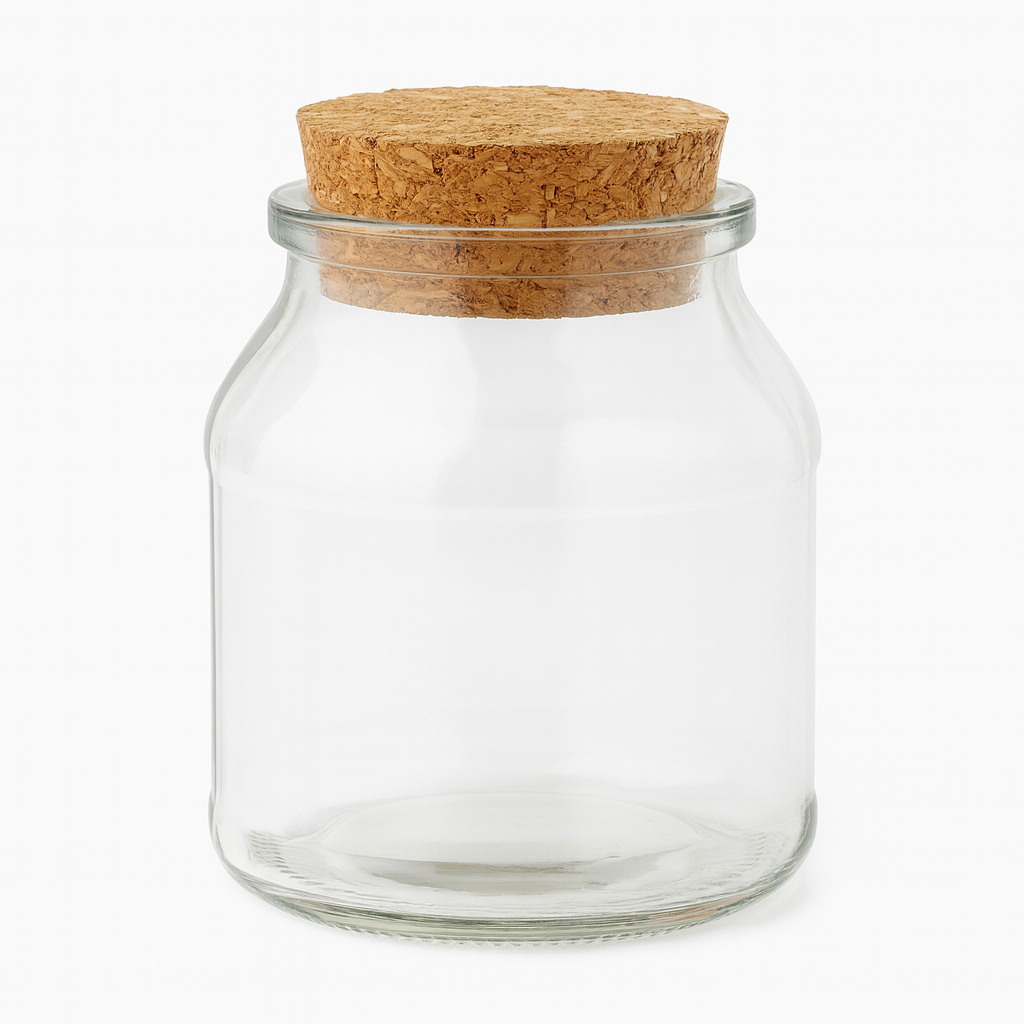 כלי זכוכית עם פקק שעם טבעי