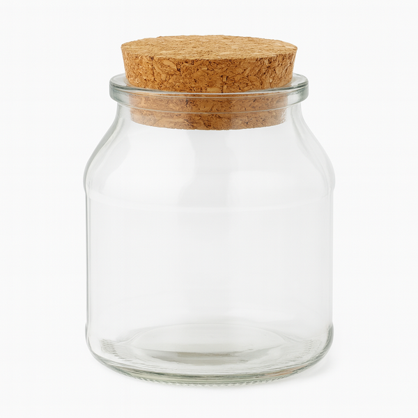 כלי זכוכית עם פקק שעם טבעי